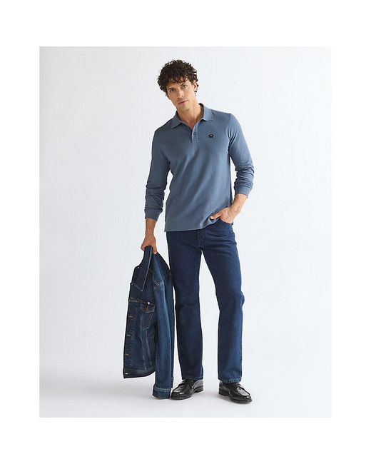 Wrangler Blue Long Sleeve Regular Polo Shirt for men