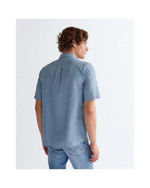 Wrangler Blue Regular Short Sleeve Chambray Shirt for men