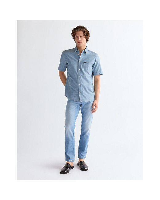 Wrangler Blue Regular Short Sleeve Chambray Shirt for men