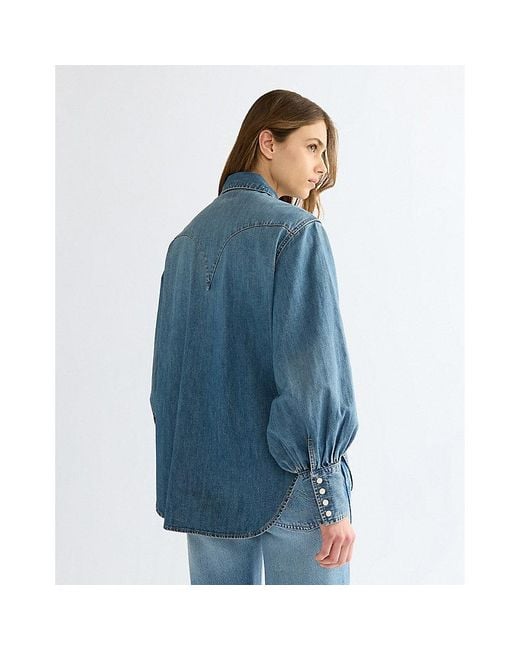 Wrangler Blue Relaxed Exaggerated Western Shirt