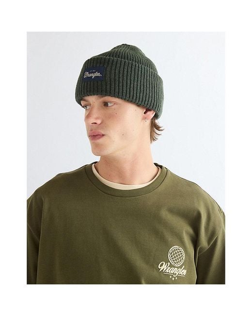 Wrangler Green Ribbed Wool Beanie for men