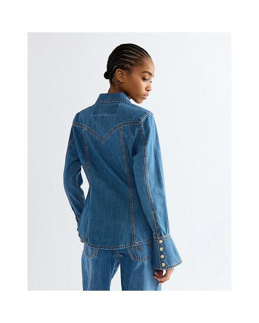 Wrangler Blue Super Slim Western Shirt
