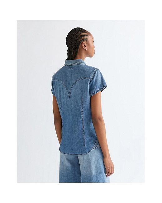 Wrangler Blue Slim Stylized Lightweight Western Shirt