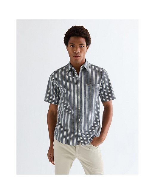 Wrangler Blue Regular Short Sleeve Chambray Shirt for men