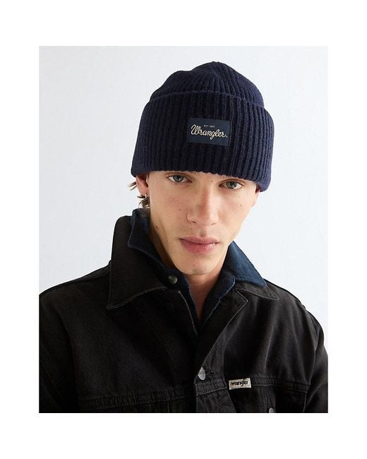 Wrangler Black Ribbed Wool Beanie for men
