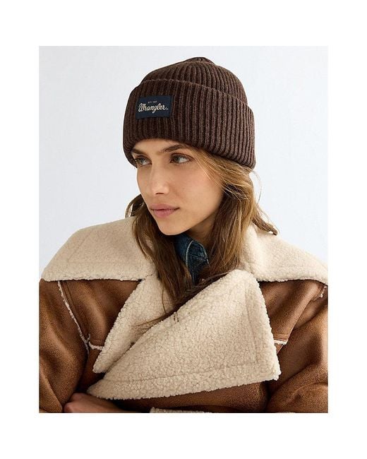 Wrangler Brown Ribbed Wool Beanie for men