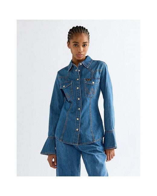 Wrangler Blue Super Slim Western Shirt