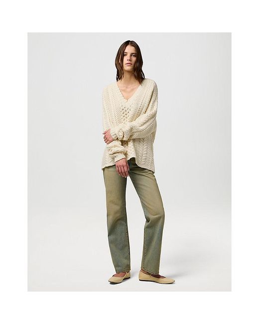 Wrangler Natural Relaxed V Neck Cable Knit