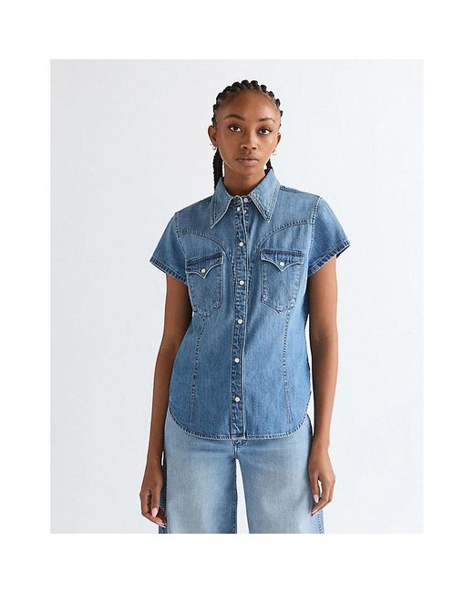 Wrangler Blue Slim Stylized Lightweight Western Shirt