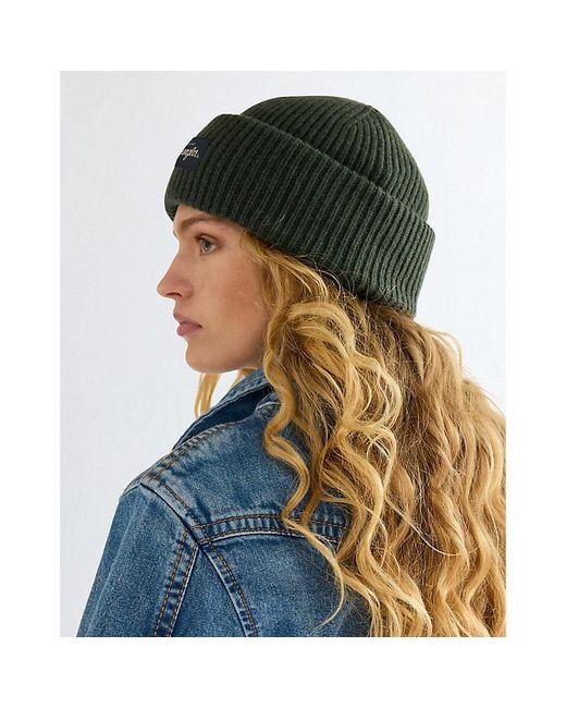 Wrangler Green Ribbed Wool Beanie for men
