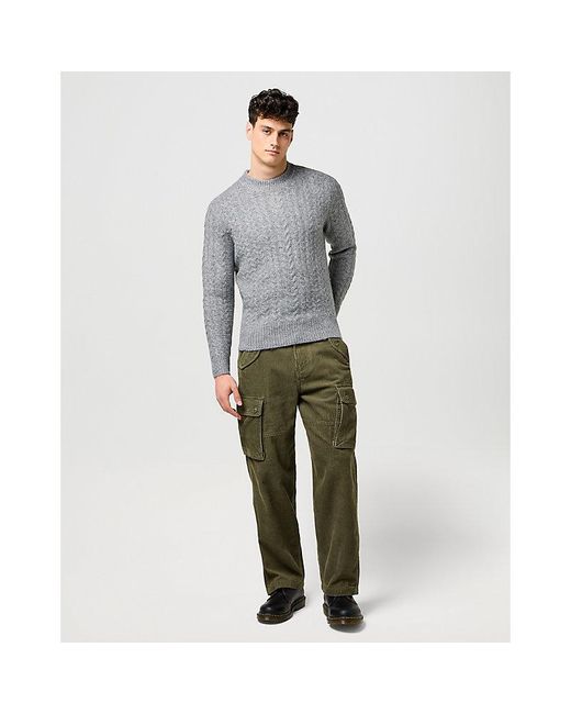 Wrangler Gray Regular Cable Knit Sweater for men