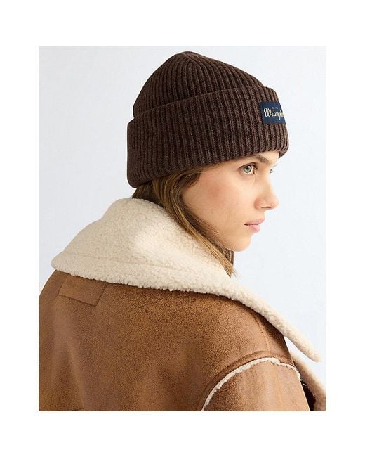 Wrangler Brown Ribbed Wool Beanie for men