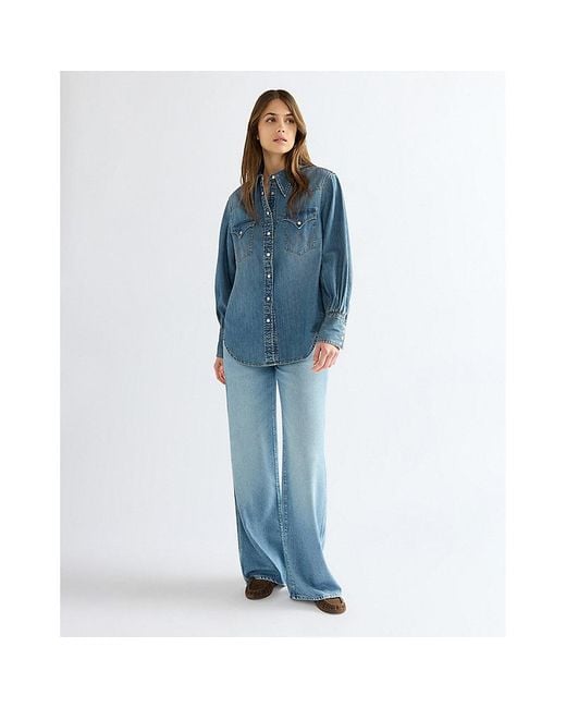 Wrangler Blue Relaxed Exaggerated Western Shirt
