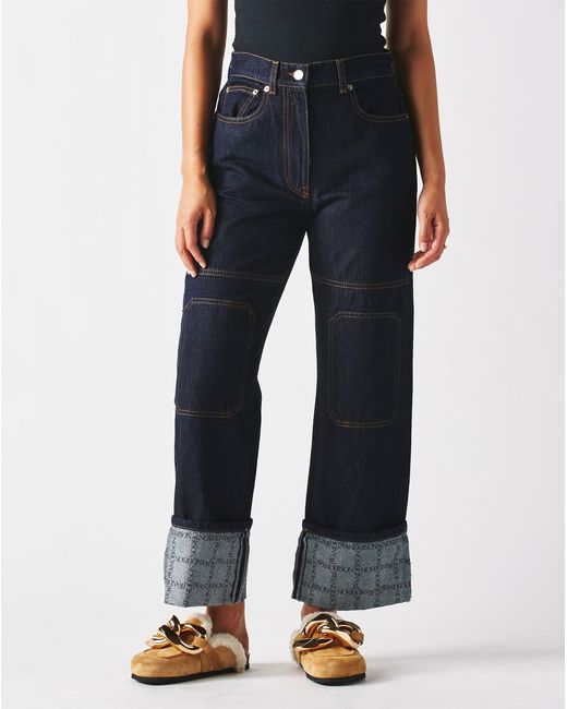 JW Anderson Denim Women's Logo Grid Turn Up Workwear Jeans in Indigo (Blue)  - Lyst