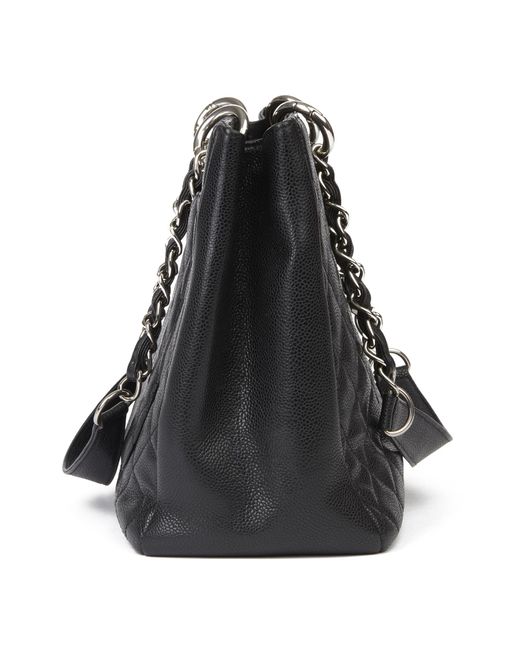 chanel black quilted caviar leather grand shopping tote