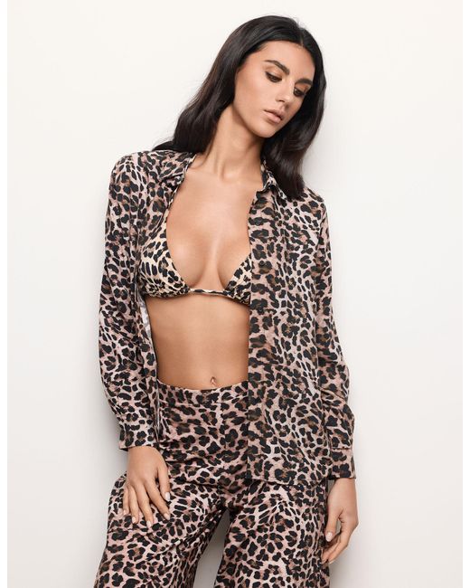 Camicia da donna a maniche lunghe con stampa animalier Marianna di Yamamay in Natural