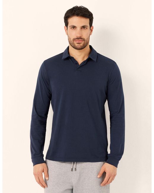 Maglia manica lunga taglio polo in cotone Washed Cotton di Yamamay in Blue da Uomo