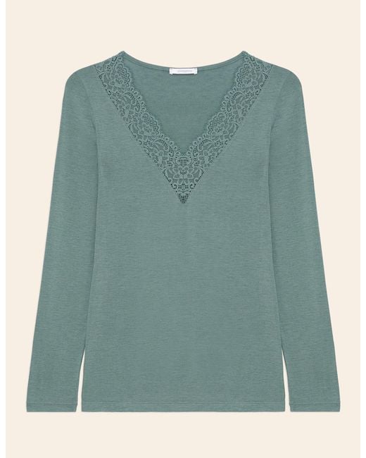 Maglia scollo a V Basic in TM Modal e lana con pizzo di Yamamay in Blue