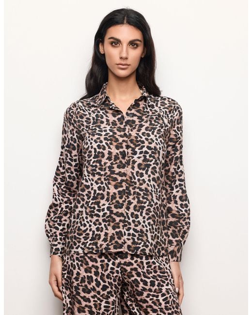 Camicia da donna a maniche lunghe con stampa animalier Marianna di Yamamay in Natural