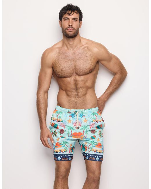 Costume boxer lungo da uomo con elementi marini Tropical di Yamamay in Blue da Uomo