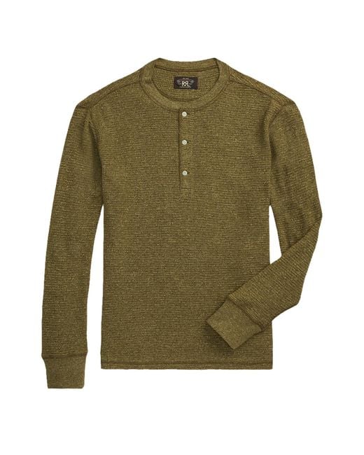 RRL Waffle-knit Henley Shirt in Green for Men