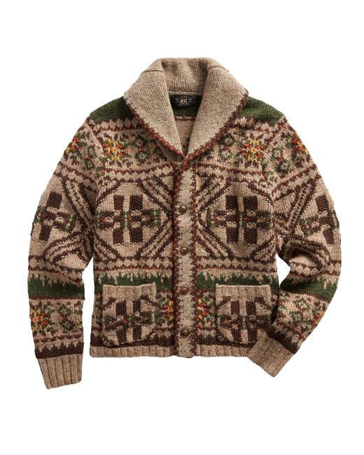 RRL Handknit Fair Isle And Mallard Cardigan in Brown for Men Lyst