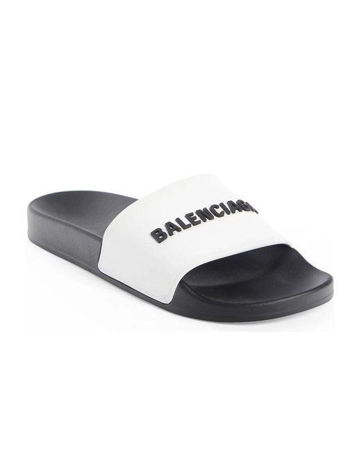 Balenciaga Logo Rubber Pool Slide Sandals In White | Lyst UK