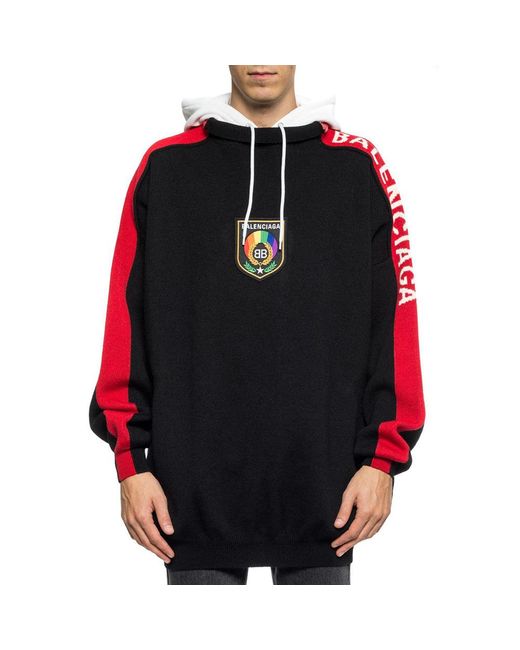 Balenciaga Wool Bb Crest Logo Hooded Sweatshirt Hoodie Black Red for Men |  Lyst