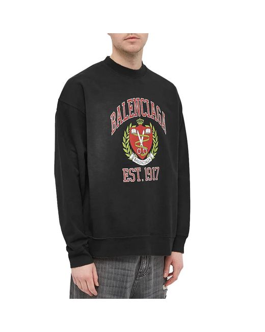 Balenciaga College Logo Cotton Crewneck Sweatshirt Black for Men | Lyst UK