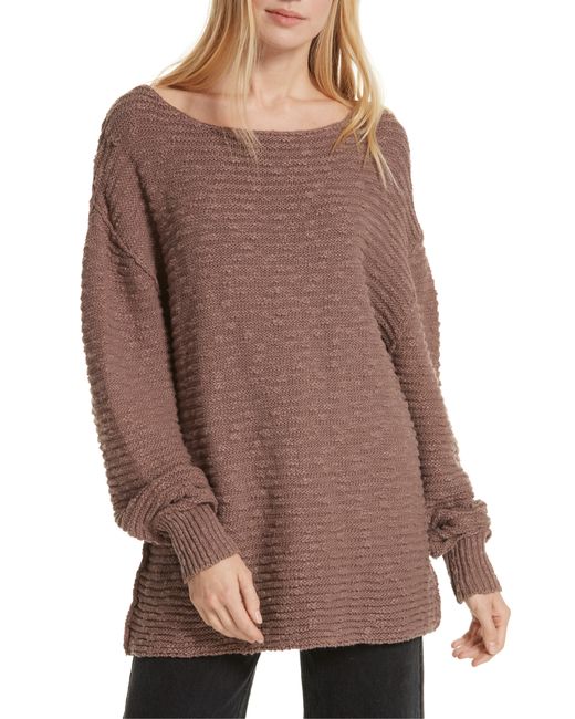 Free People Cotton Menace Solid Long Sleeve Jewel Neck Tunic Sweater in  Mauve (Purple) - Lyst