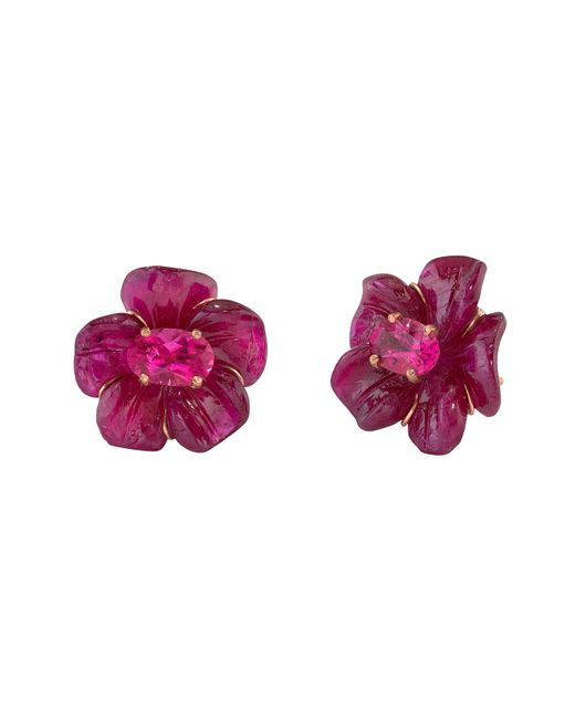 Irene Neuwirth Pink Tropical Flower Ruby And Rubellite Rose Gold Stud Earrings