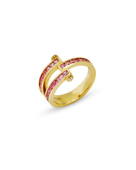 Retrouvai Metallic Carre Pink Sapphire Yellow Gold Magna Ring, 3.5