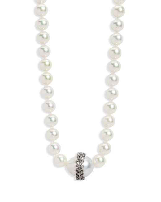 Cathy Waterman White South Sea Pearl With Wheat Overlay On Akoya Pearl Necklace