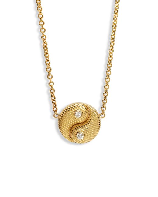 Retrouvai Metallic Mini All Gold Yin Yang Diamond Pendant Yellow Gold Necklace