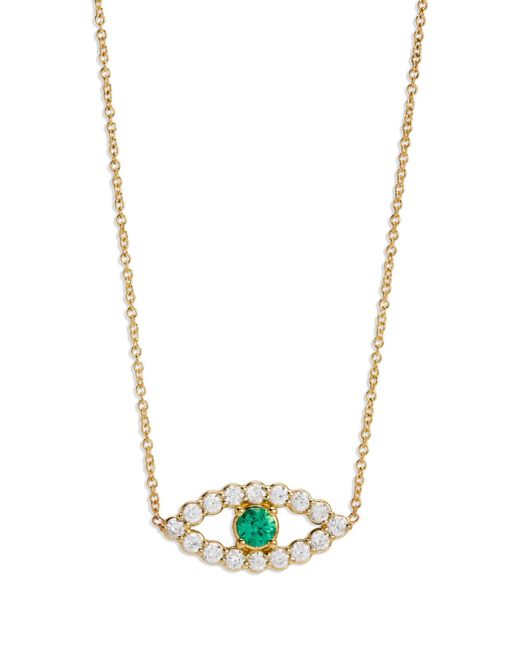 Jennifer Meyer Blue Diamond & Emerald Evil Eye Yellow Gold Necklace