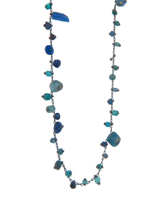 Ten Thousand Things Metallic 30 Inch Double Studded Blue Ancient Bead Sterling Silver Necklace