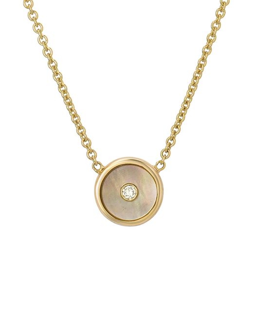 Retrouvai Metallic Mini Dark Mother Of Pearl And Diamond Compass Yellow Gold Necklace