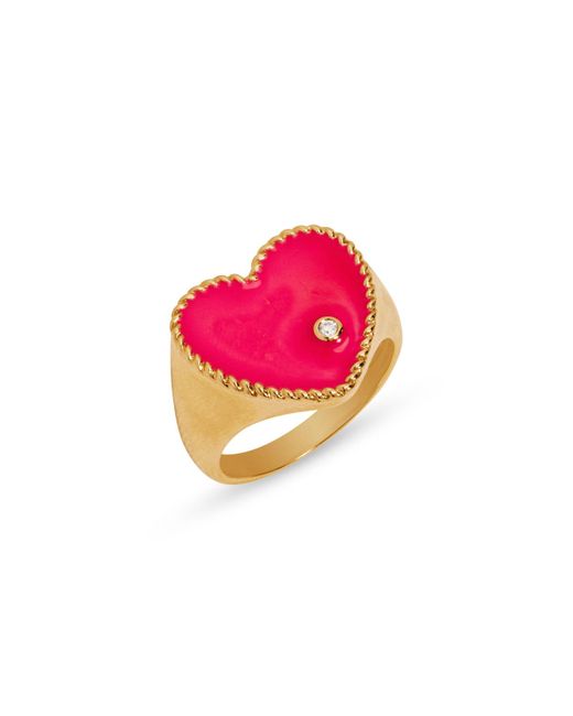 Yvonne Léon Large Pink Heart Cheveliere Yellow Gold Signet Ring