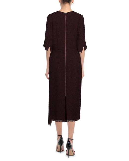 Roland Mouret Brown Burgundy Midi Dress Virgin Wool, Polyamide