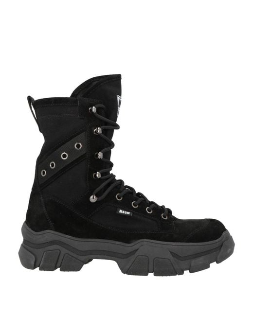 MSGM Black Ankle Boots Leather, Textile Fibers
