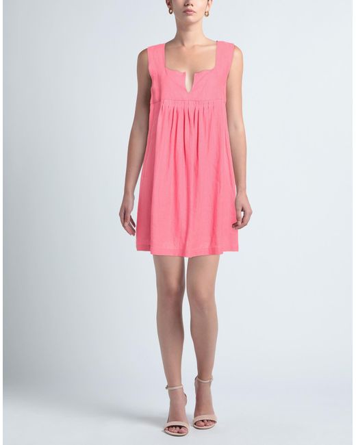 SOLOTRE Pink Fuchsia Mini Dress Linen, Cotton