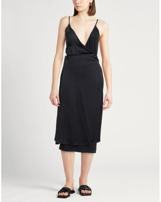 Majestic Filatures Black Midi Dress Viscose, Elastane, Silk
