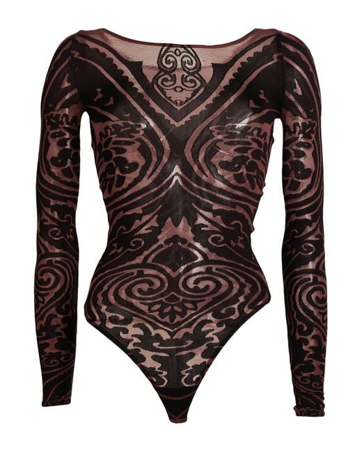 Etro Brown X Wolford Bodysuit Polyamide, Elastane