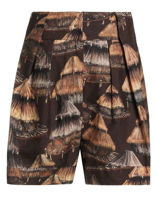 Farm Rio Gray Chocolate Shorts & Bermuda Shorts Tencel, Cotton