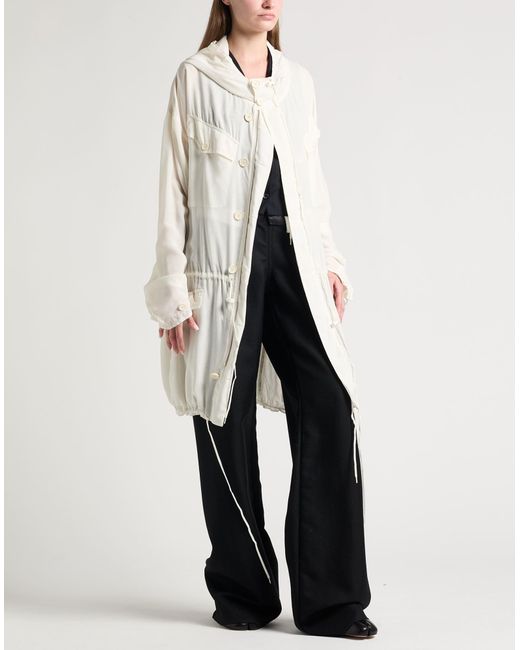 Maison Margiela White Ivory Overcoat & Trench Coat Cotton, Elastane