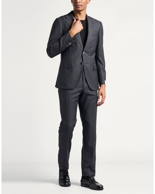 Caruso Black Charcoal Suit Wool for men