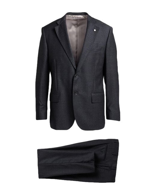 Luigi Bianchi Blue Charcoal Suit Wool for men