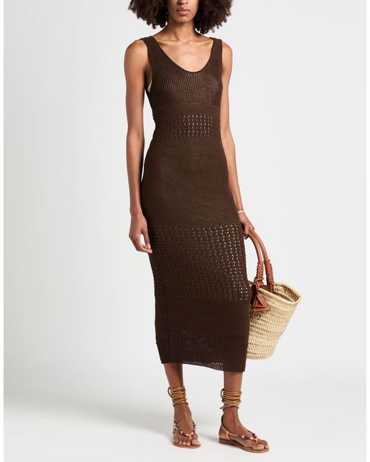 Max Mara Brown Maxi Dress Cotton, Polyamide