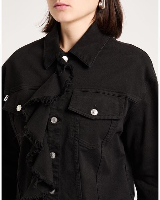 MSGM Black Denim Outerwear Cotton, Elastane