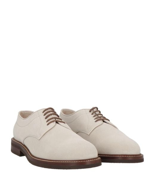 Brunello Cucinelli White Lace-Up Shoes Leather for men